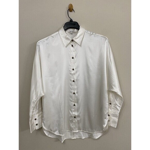 Madewell Women’s Relaxed Dolman Button-Up Shirt in Satin NWT Size M Medium - Picture 3 of 13